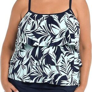 NWTS Maxine Of Hollywood Women's 3-Tiered Ruffle Tankini Swimsuit Top SZ 18